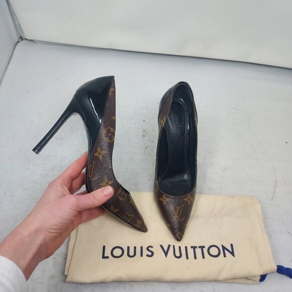 Louis Vuitton Brown Black Monogram Heel Pump